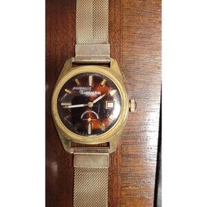 Barrington Mens Manual Wind Up 17j Vintage Watch Gold Tone Woven Mesh Band WORKS